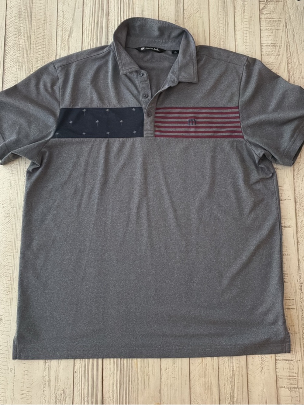 TravisMathew Mens Polo XL Gray USA Flag